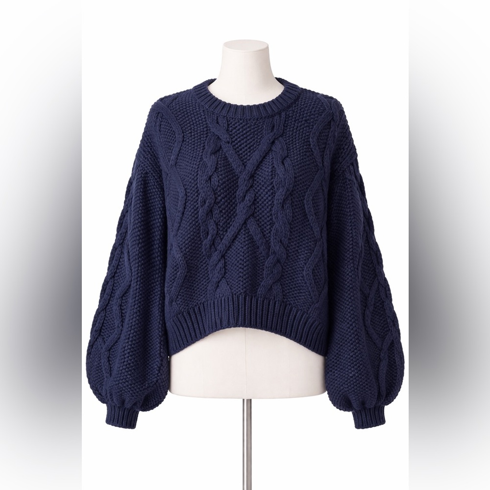 Missguided Navy Cable-Knit Balloon-Sleeve Sweater